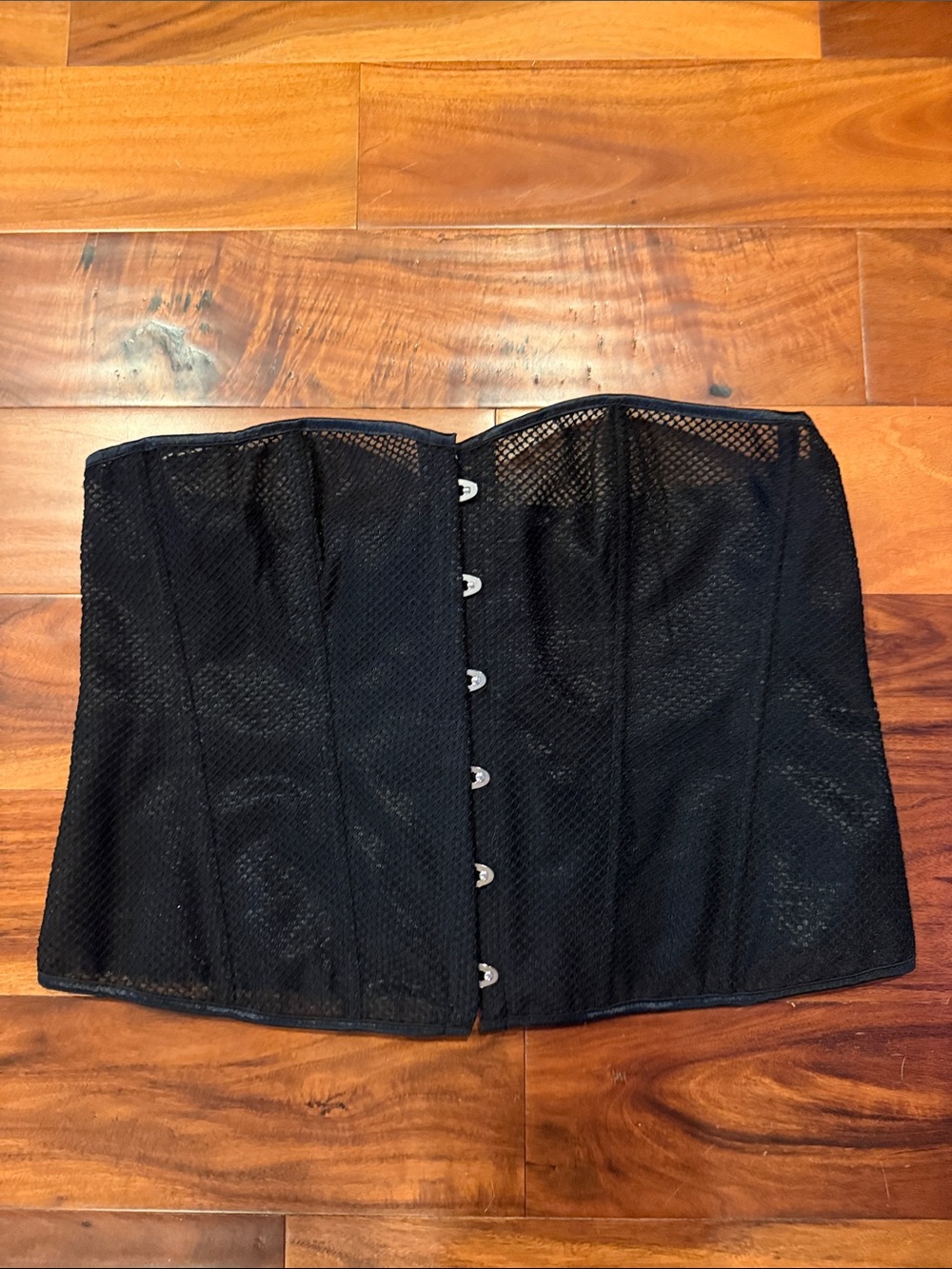 3x Plus Size Black Mesh Corset Top with Front Busk Closure